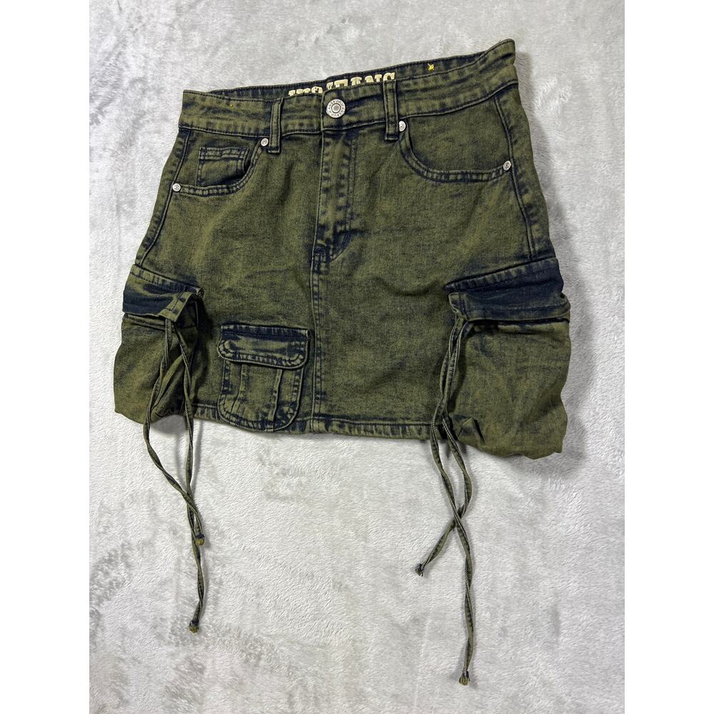 Y2K Mini Cargo Skirt Olive Green Utility Grunge Medium Alternative - Picture 3 of 5